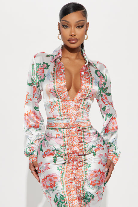 Becoming Richer Satin Shirt Dress