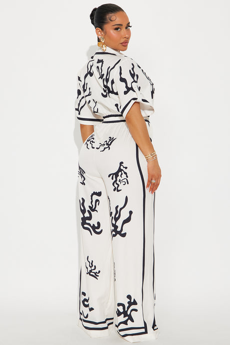 Picture This Wide Leg Satin Jumpsuit – White Combo