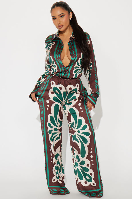 Taylor Satin Pant Set – Brown Combo
