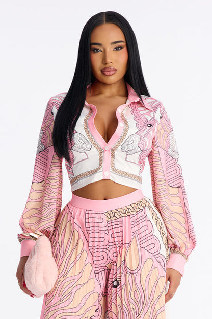 Pleated Blush Satin Two-Piece Set