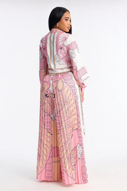 Pleated Blush Satin Two-Piece Set