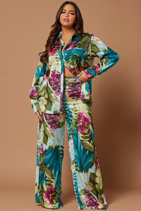 Kyoto Satin Pant Set – Green Combo