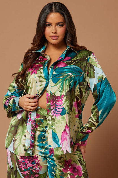 Kyoto Satin Pant Set – Green Combo