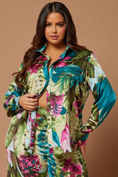 Kyoto Satin Pant Set – Green Combo
