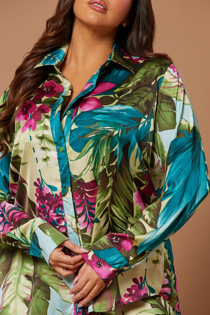 Kyoto Satin Pant Set – Green Combo