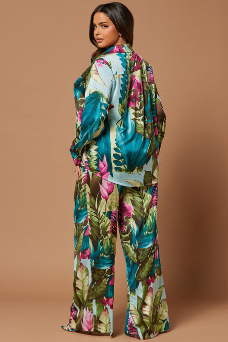 Kyoto Satin Pant Set – Green Combo