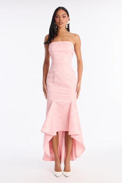 Strapless Pink Jacquard Maxi