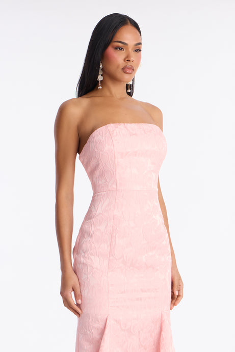 Strapless Pink Jacquard Maxi