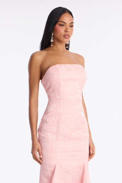 Strapless Pink Jacquard Maxi