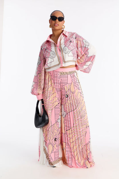 Pleated Blush Satin Two-Piece Set