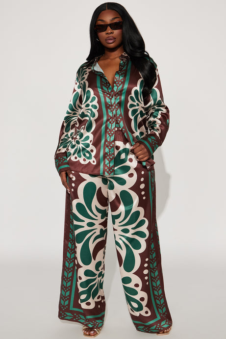 Taylor Satin Pant Set – Brown Combo