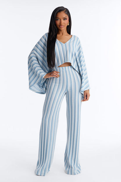 Blue Stripe Jacquard Two-Piece Set