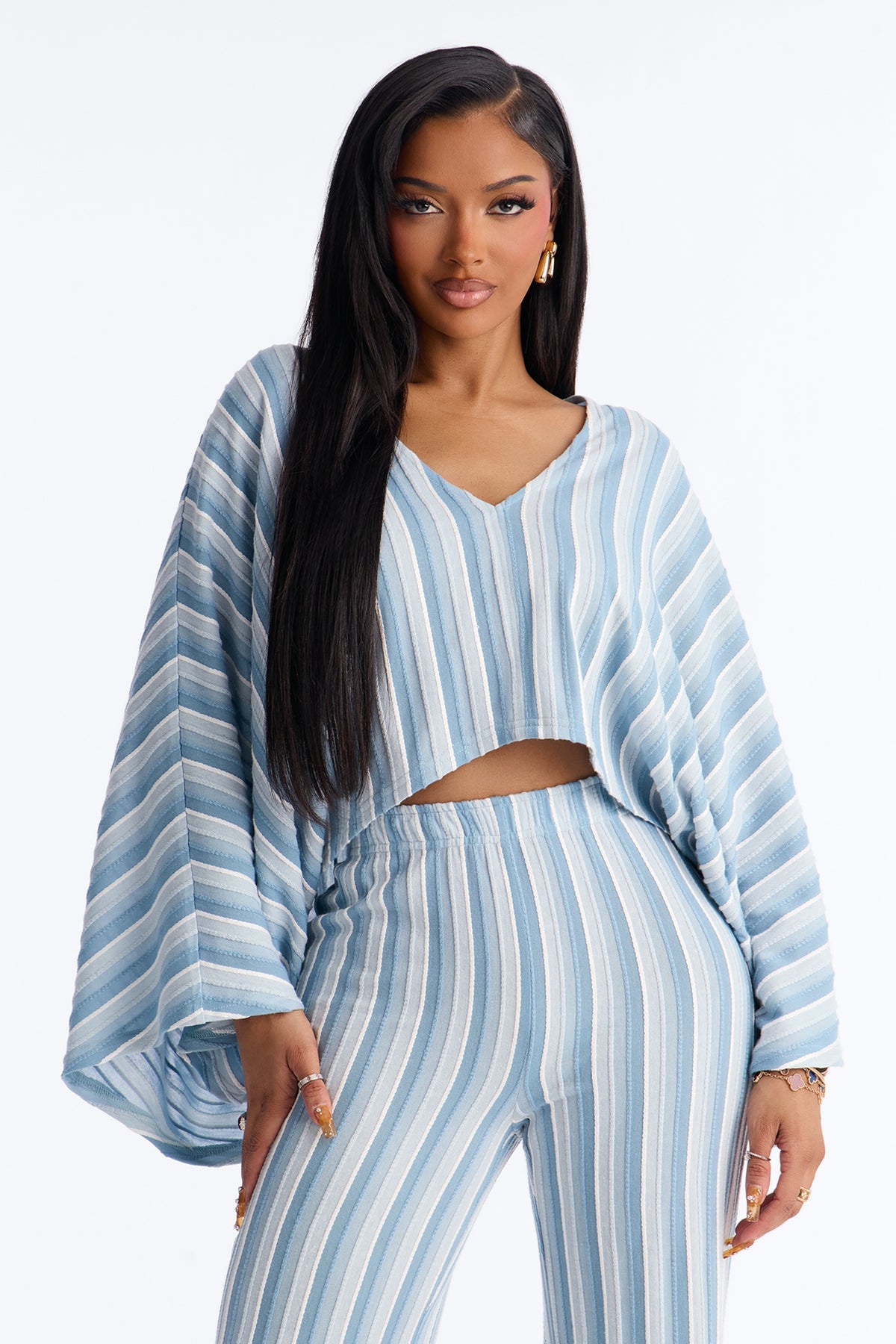 Blue Stripe Jacquard Two-Piece Set