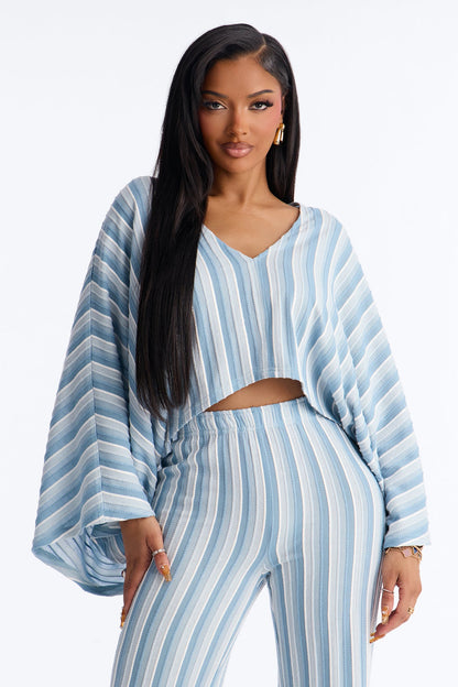 Blue Stripe Jacquard Two-Piece Set