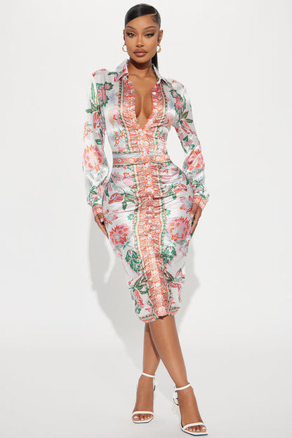 Becoming Richer Satin Shirt Dress