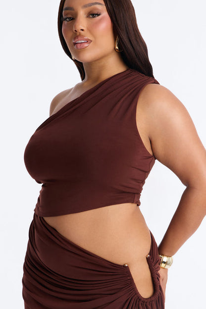 Draped One Shoulder Cut-Out Midi