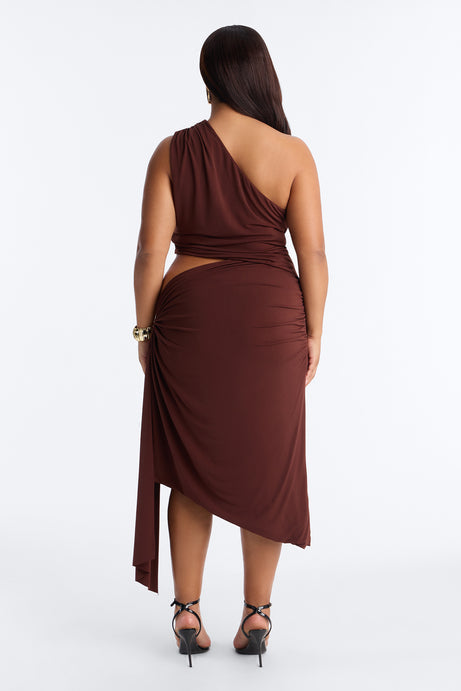 Draped One Shoulder Cut-Out Midi