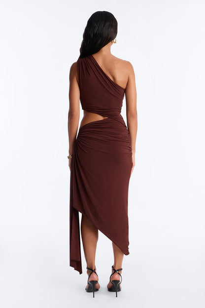 Draped One Shoulder Cut-Out Midi