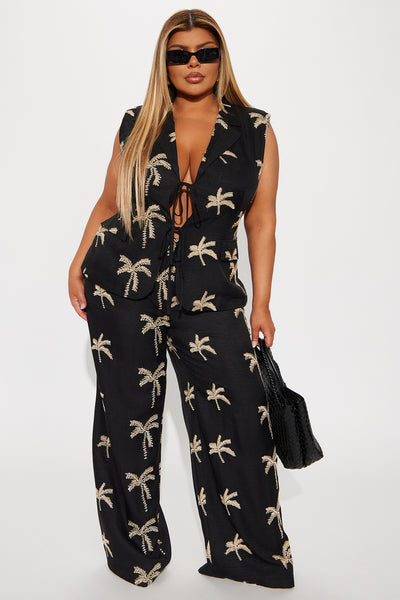 Black Palm Embroidered Linen Duo