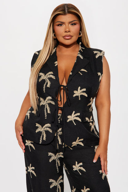 Black Palm Embroidered Linen Duo