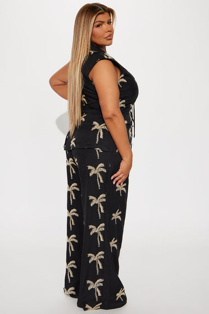 Black Palm Embroidered Linen Duo