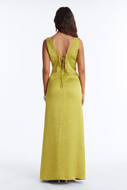 Deep V Lace-Trim Satin Gown