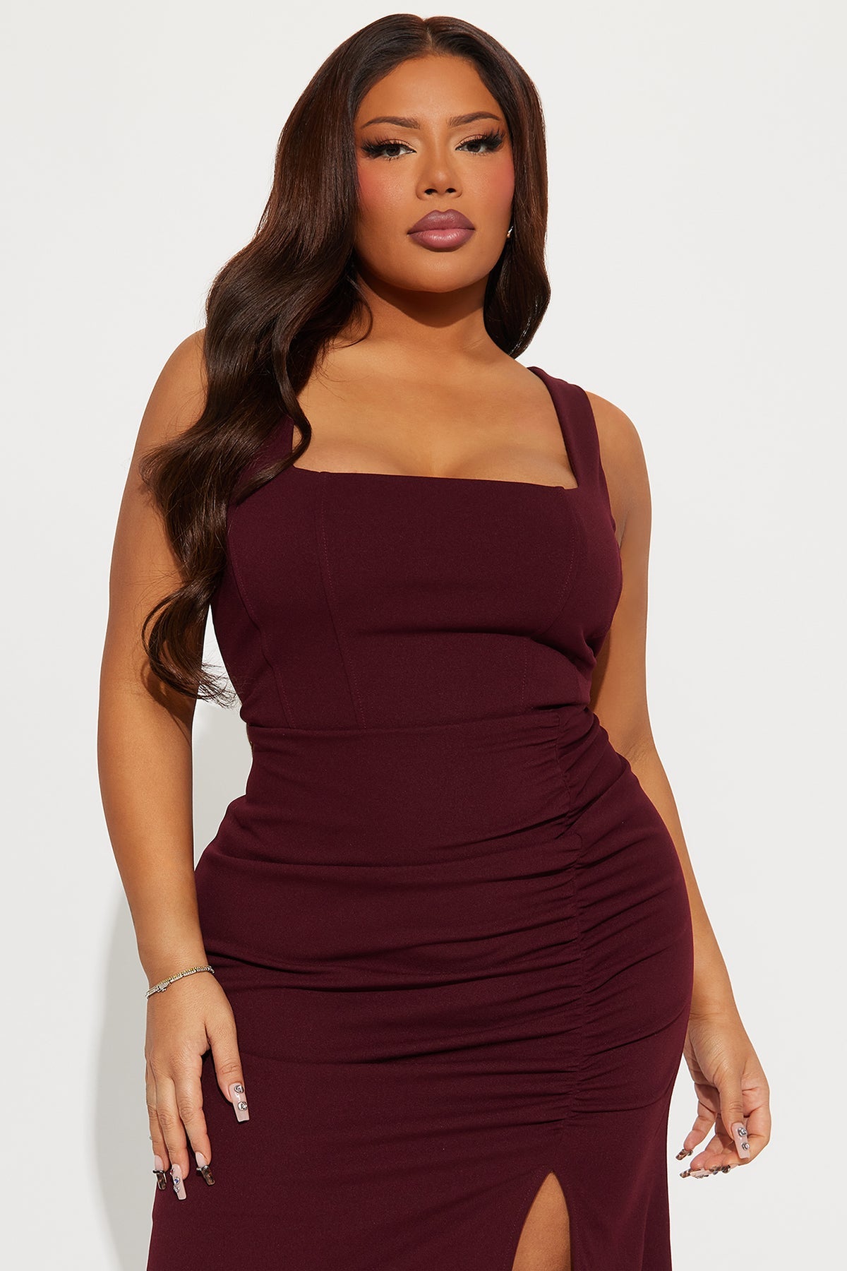 Ruched Faux Corset Crepe Gown