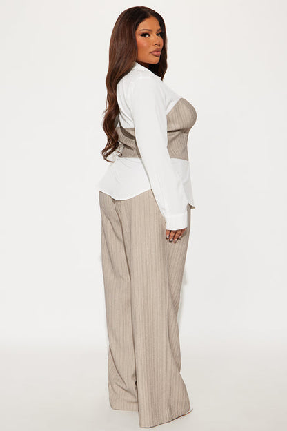 Work Mode Pinstripe Pant Set – Taupe Combo