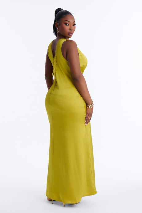 Deep V Lace-Trim Satin Gown