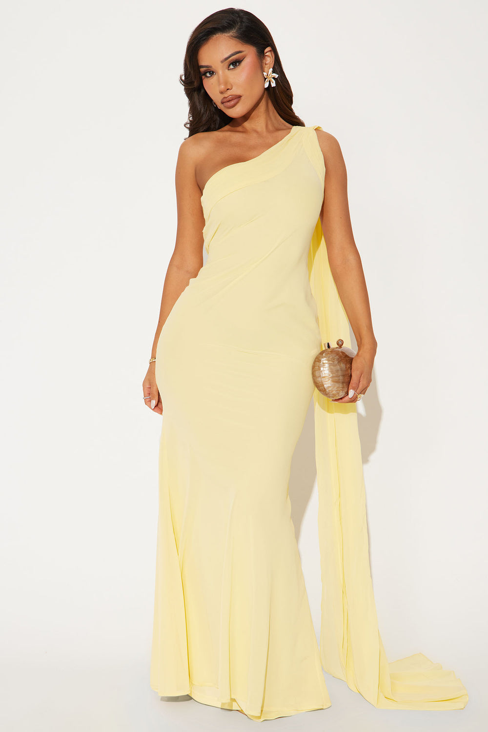Butter Yellow One-Shoulder Chiffon Gown