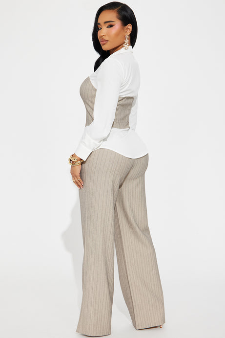Work Mode Pinstripe Pant Set – Taupe Combo