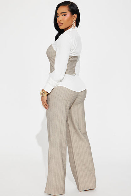 Work Mode Pinstripe Pant Set – Taupe Combo