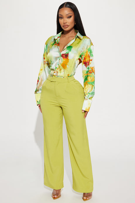 Abstract Wave Satin Button-Down
