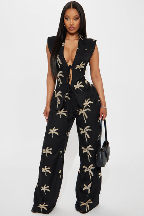 Black Palm Embroidered Linen Duo