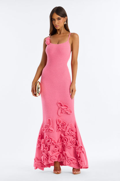 3D Floral Sweater Knit Gown