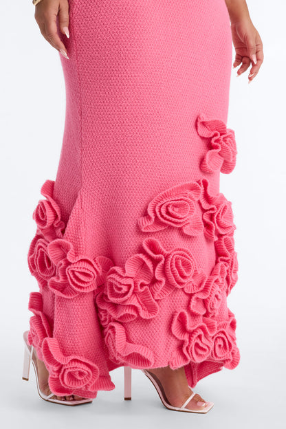 3D Floral Sweater Knit Gown