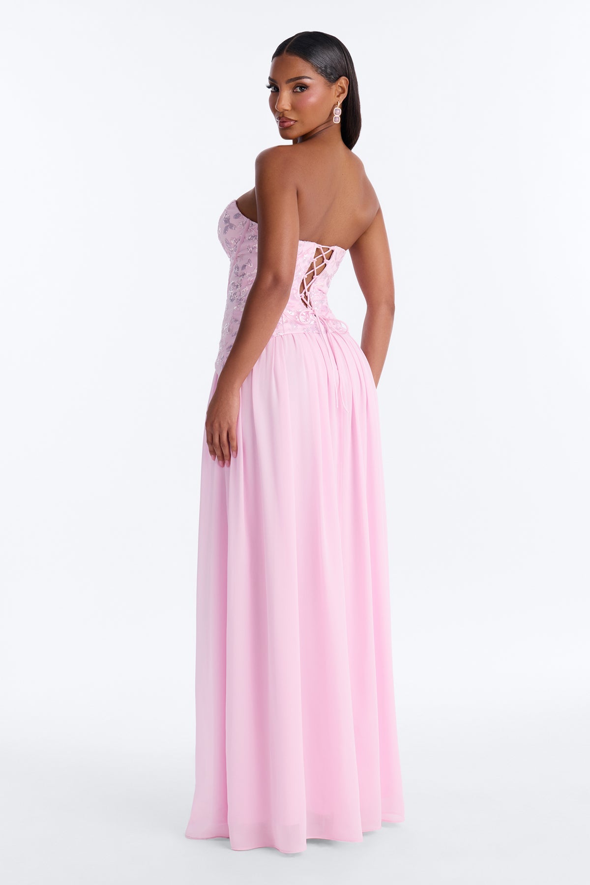 Boned Corset Embellished Chiffon Gown