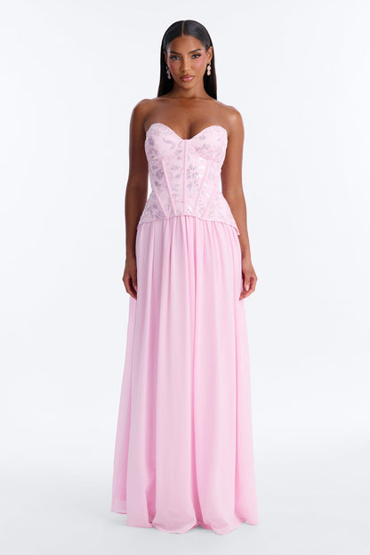 Boned Corset Embellished Chiffon Gown