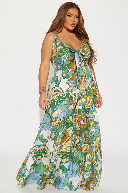 Kamiyah Printed Jumpsuit – Green Combo