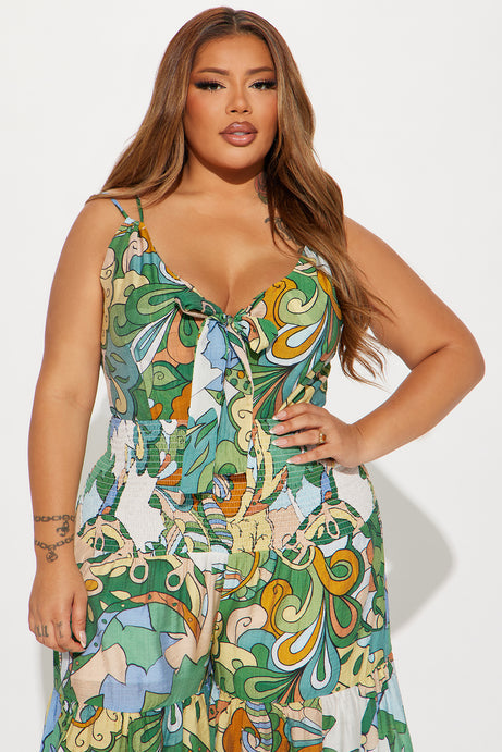 Kamiyah Printed Jumpsuit – Green Combo