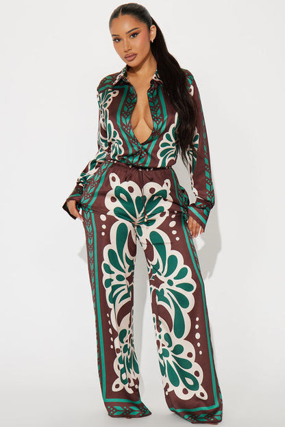 Taylor Satin Pant Set – Brown Combo