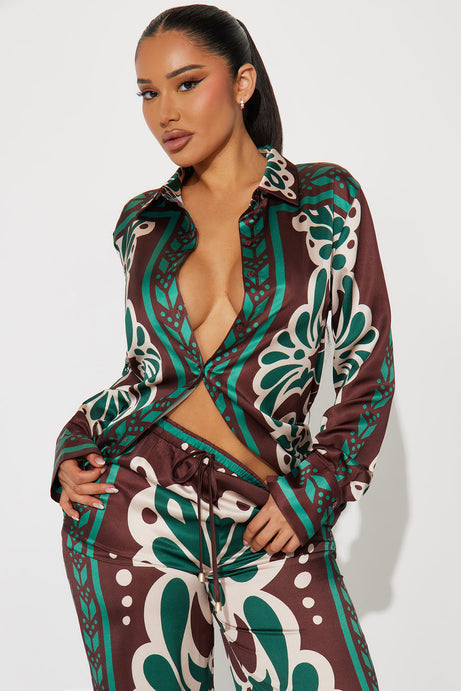 Taylor Satin Pant Set – Brown Combo