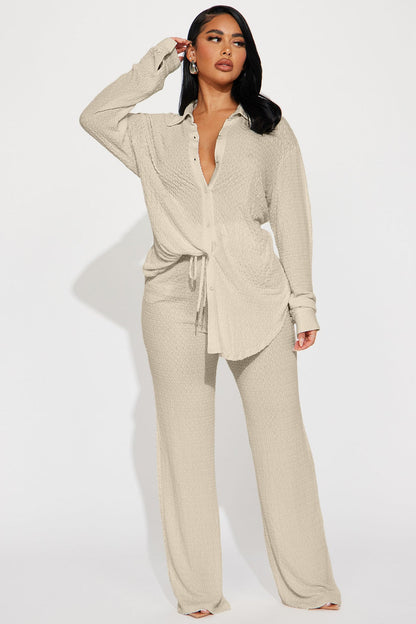 Fly With Me Textured Pant Set – Stone