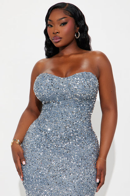 Feathered Strapless Sequin Showstopper