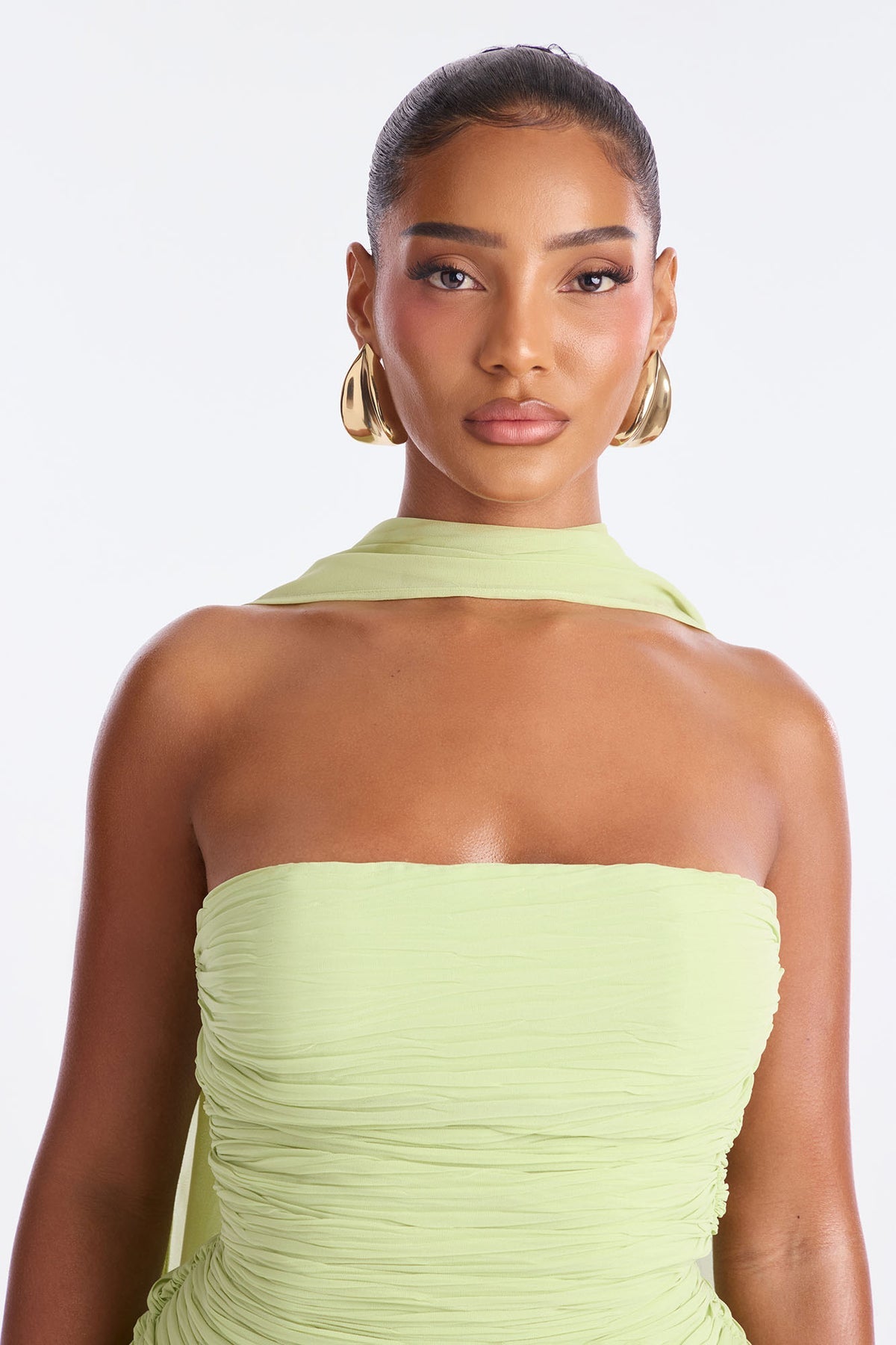 Sage Pleated Scarf-Detail Gown