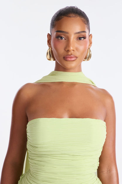 Sage Pleated Scarf-Detail Gown