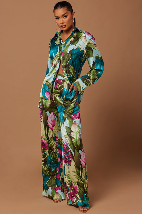 Kyoto Satin Pant Set – Green Combo