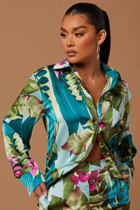 Kyoto Satin Pant Set – Green Combo