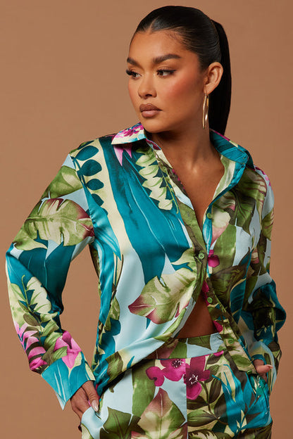 Kyoto Satin Pant Set – Green Combo