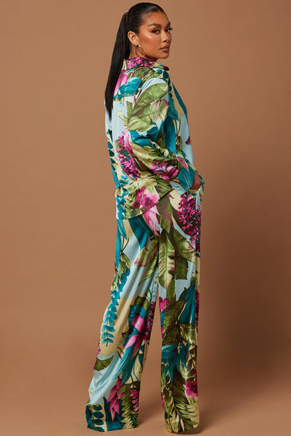 Kyoto Satin Pant Set – Green Combo